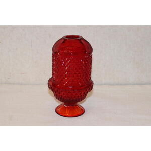 Vintage Viking Glass Ruby Red Diamond Point Fairy Lamp Candle Holder
